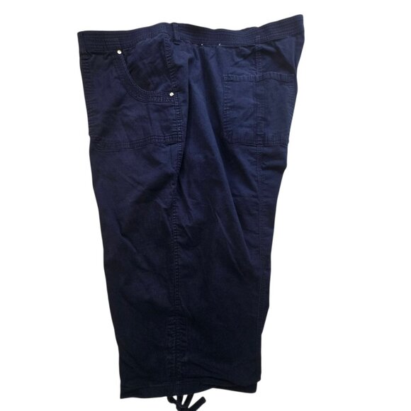 Catherines Plus Size 5X Navy Capri Pants Elastic Waist Drawstring Ankle Pockets - Picture 3 of 16